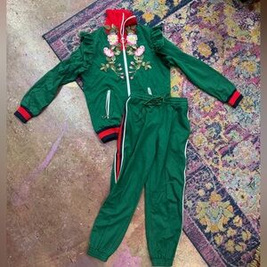 Designer in -Green Floral Embroidered Tracksuit